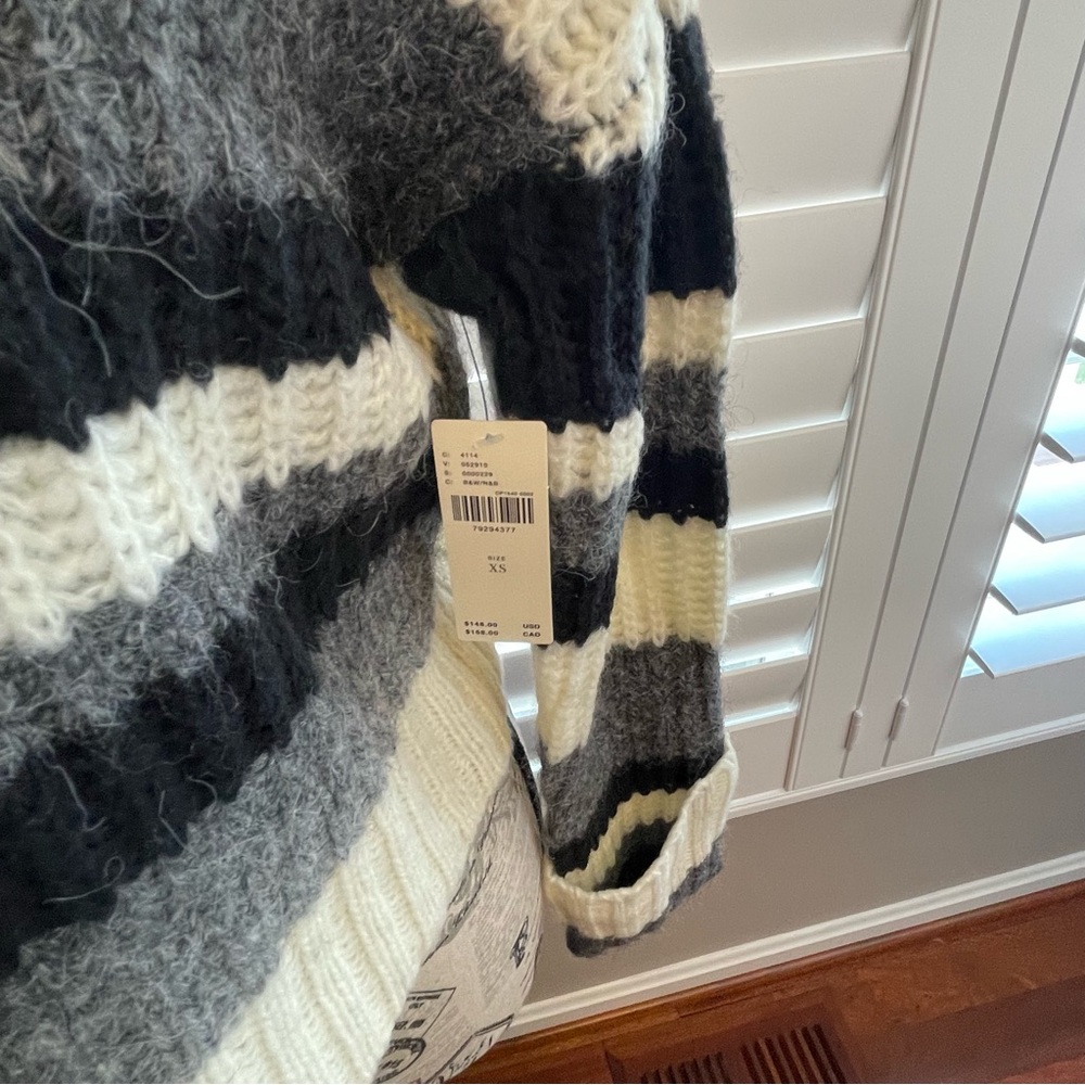 Anthropologie Black and Cream Striped Cowl Neck Sweater - Picture 7 of 11